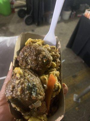 Falafel and ackee dish