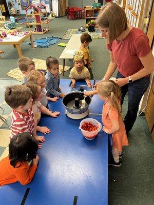 The Saplings class making jam