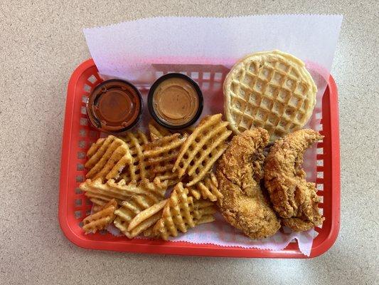 2 TENDERS, WAFFLES AND FRIES