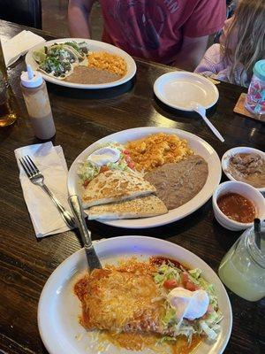 Cheese enchilada, quesadilla meal, from the Mexican restaurant carne Asada tacos