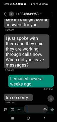 Texts received from staff from facility.