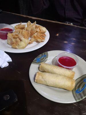 Cream cheese wontoms and spring rolls.