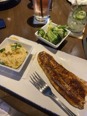 Bronzed Trout with Roasted Corn Grits and Steamed Broccoli