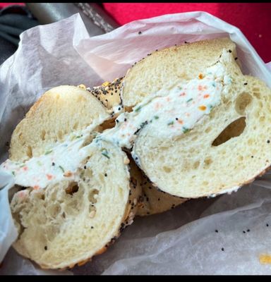 Bagel with veggie cream cheese