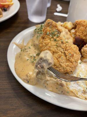 Chuck of sausage in the sausage gravy