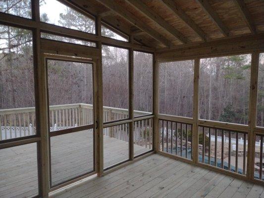 Screen porch pressure treated deck boards