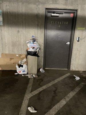 Garbage in parking garage overflow