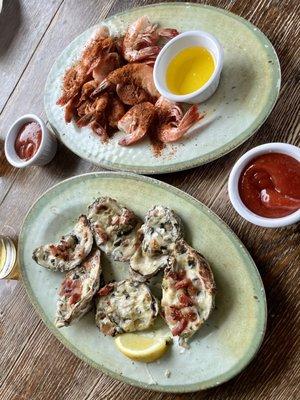 Steamed shrimp and Oysters Rockefeller