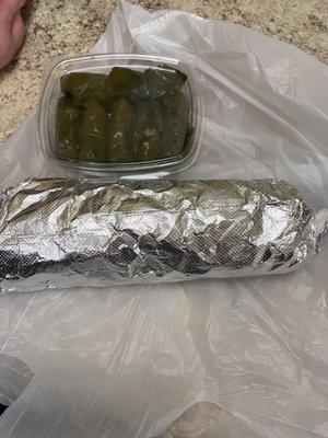 Falafel Sandwich and Grape Leaves