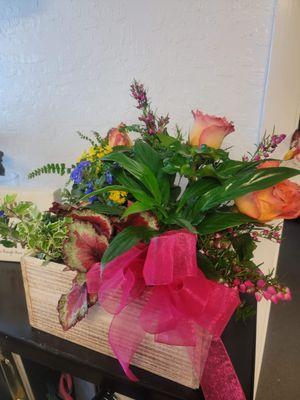 Flower and live plant basket for a co worker