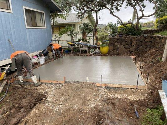 Laying down the concrete