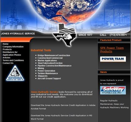 Website Design for Jones Hydraulic Services.  Houston Hydraulic Equipment Company.