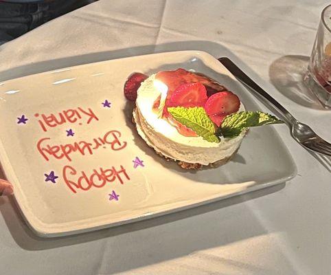 Strawberry Cheesecake with a pecan crust.