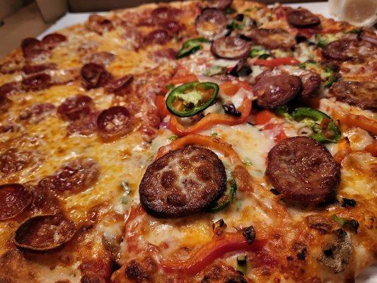 half pepperoni half spicy andouille