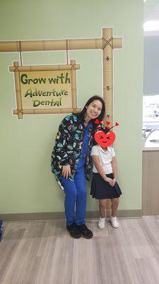 Dr. Shandra Pepper and my 5-yo daughter. Yay, healthy teeth! Yay, Adventure Dental!