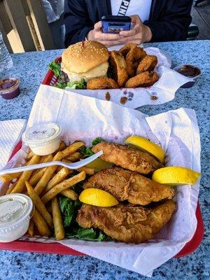 Fish and Fries & Kahuna Burger with Onion Rings