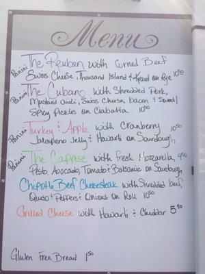 The Comforts of Home - Menu