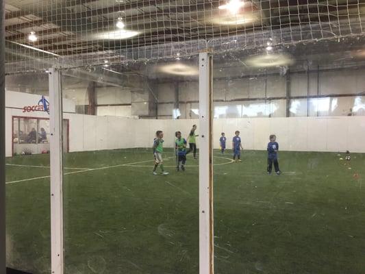 Interior view of one of the soccer indoor courts where kids from different ages practice this sport.