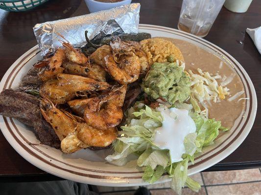 Steak and shrimp fajitas