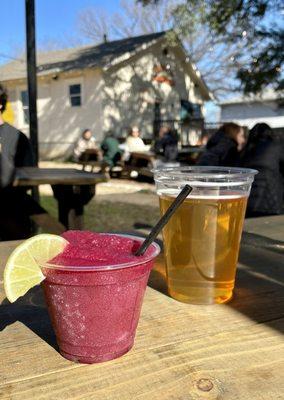 Frozen sangria and beer