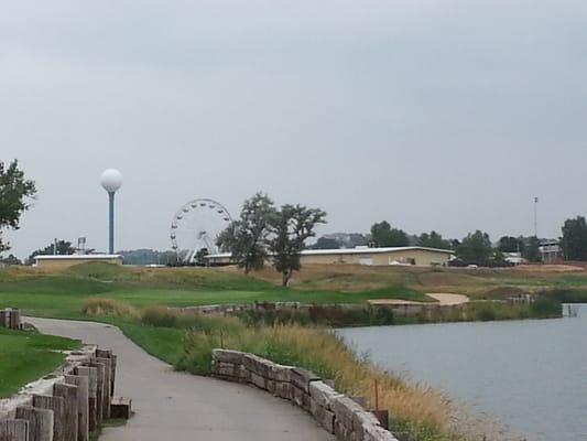 17th hole with the county fair set up in the background.