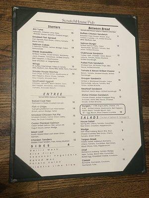 2021 menu, Scratch House Pub, formerly Mulligans Irish Pub,  Wentworth Golf Club & Estates, Tarpon Springs FL