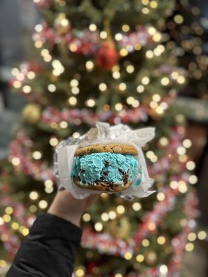 Chocolate Chip Ice Cream Cookie Sandwich with Crunchasaurus Ice Cream