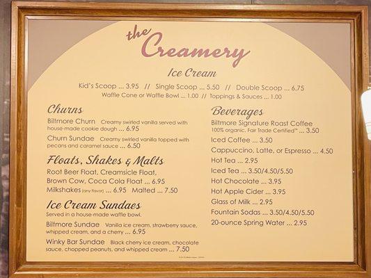 Ice Cream menu (July 2021)