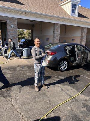 The men who wipe down your car and do the tire shire, and detailing