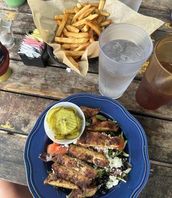 Side Greek Salad with chicken and French Fries