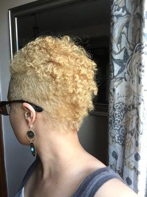 From a boring brown to a curly frohawk in blonde!  This is exactly what I asked for!