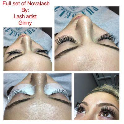 Another full set of Novalash eyelash extensions. Done by lash artist Ginny. #lashartist # eyelashextensions #lashes #lashlove #novalash