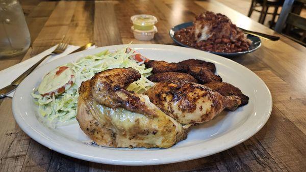 Half chicken, salad, plantains