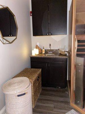 Inside the room for the infrared sauna