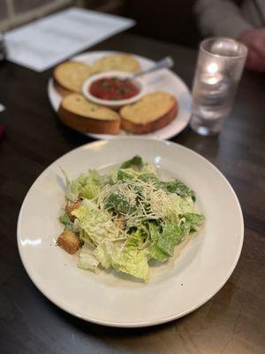 Caesar salad and garlic bread