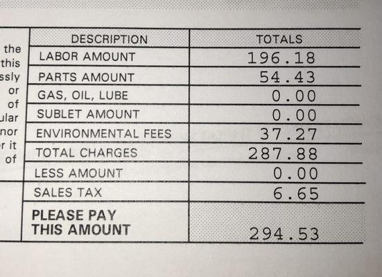 The actual cost for replacing a radiator hose.