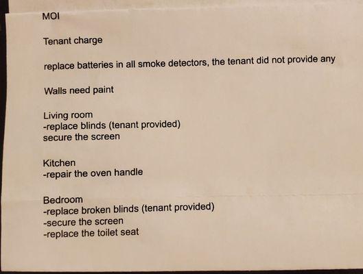 Breakdown of repairs made