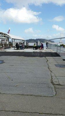 Picnic tables to have lunch with a view