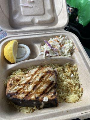 10oz swordfish over pilaf!!