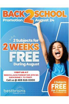 2 Weeks Free Classes for 2 subjects in August