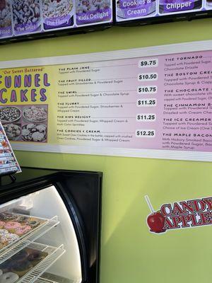 Funnel cake menu