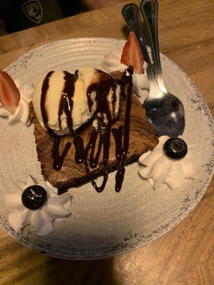 Chocolate brownie and ice cream