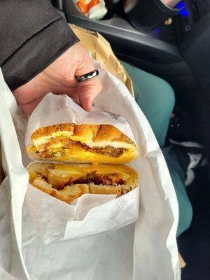 Breakfast sandwiches for this champ.