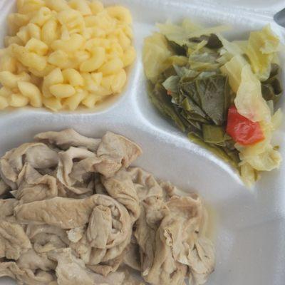 mac and cheese,chitlins, cabbage