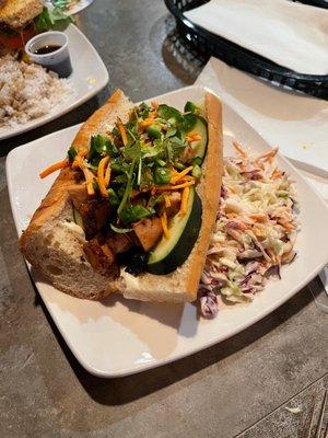 Chicken banh mi and coleslaw