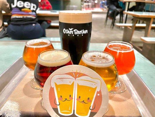 From left to right looking at the picture: Ray Gun, All that the Grain Promises, Sunbelt, Tropic dessert. Tall glass is Builders Nitro