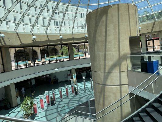 Peering down into the main library entrance