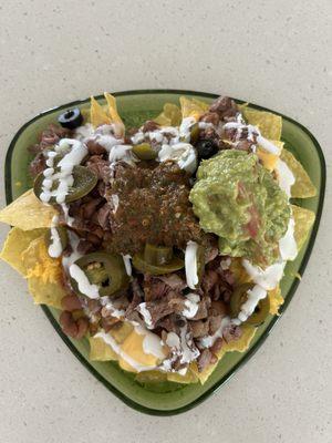 Nachos with beef rib meat