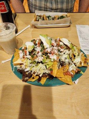 Horchata,  steak nachos