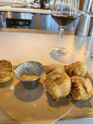 Crab beignets and red wine number 2.